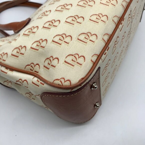 Dooney & Bourke Beige And Brown Signature DB Monogramed Tote Bag - Picture 9 of 11